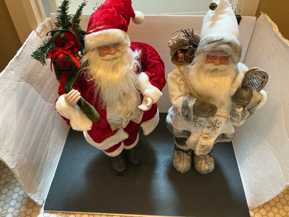 Pair of standing Santa Claus decorative figures - Upstairs Bedroom Upper Level