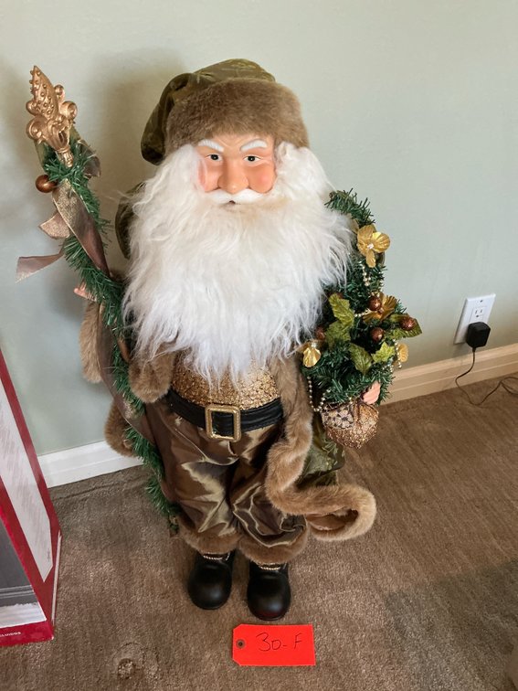 Standing Santa Claus figurine with fleur-de-lis staff - Master Bedroom Upper Level