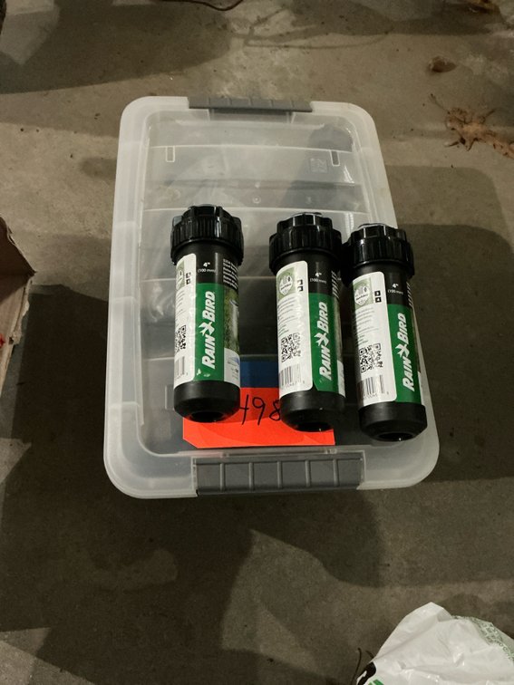 Sprinkler heads, risers & irrigation tools with tote - Garage