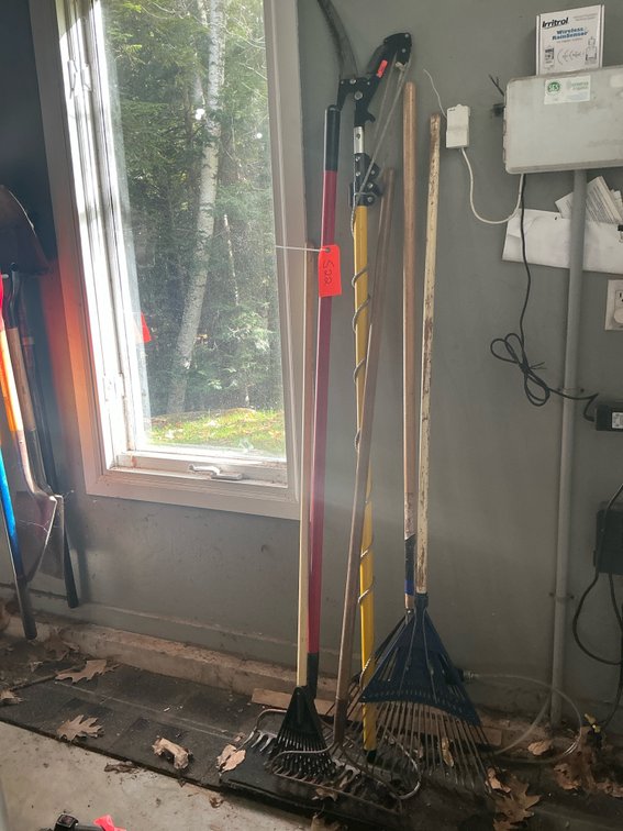 Grouping of long-handled yard & garden tools - Garage