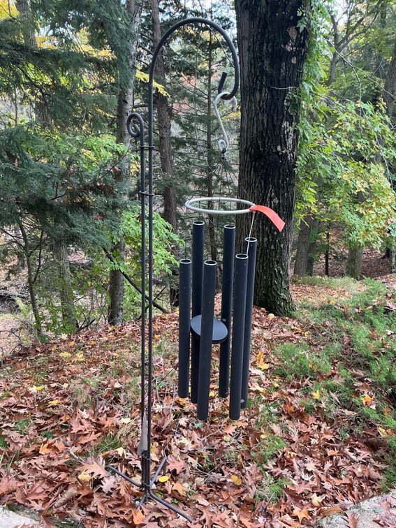 6-tube wind chime with metal shepherd's hook stand - Outside