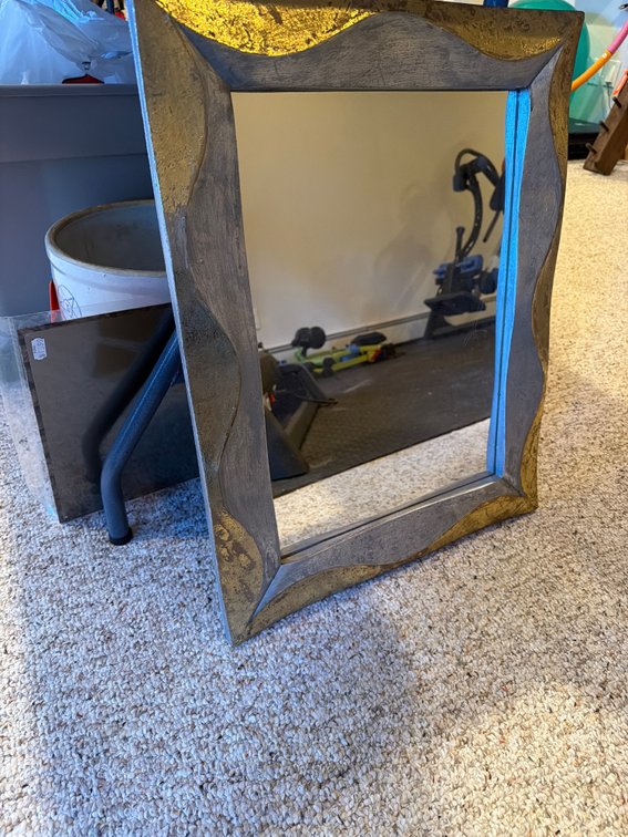 Framed mirror with distressed gold & silver-tone finish - Basement