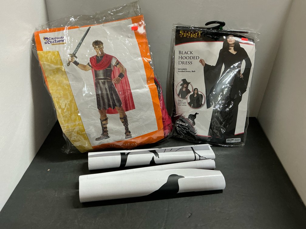adult costumes & 2 crow wall decal sheets