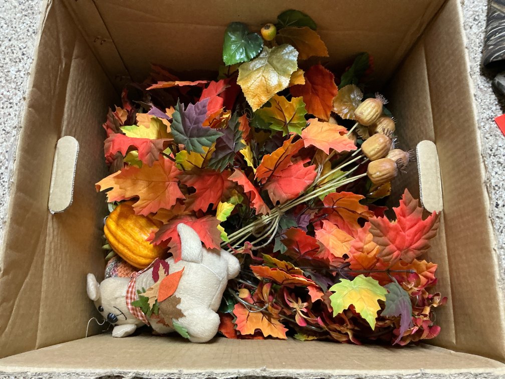 Assorted autumn decor with faux foliage & pumpkins