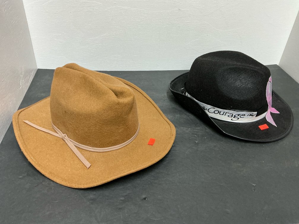 Pair of felt hats including tan cowboy & black fedora