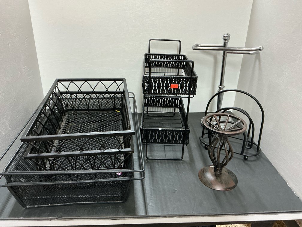 Grouping of metal organizers & tabletop accessories