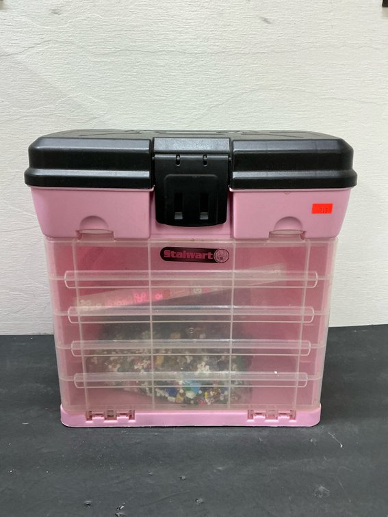 Plastic craft organizer box with assorted beads