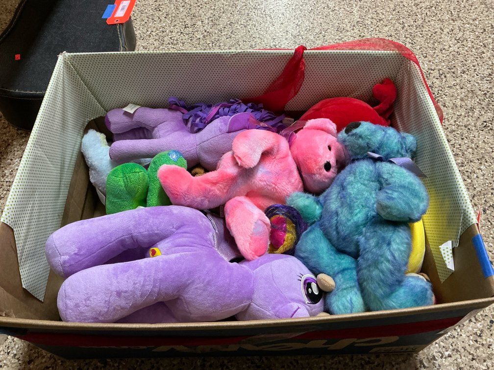 Assorted plush stuffed animals & toys with box