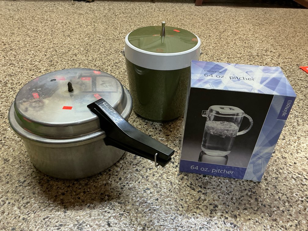 Aluminum pressure cooker, ice bucket & 64 oz pitcher