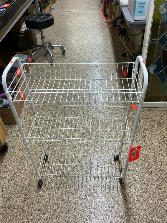 White 3-tier wire rolling utility cart