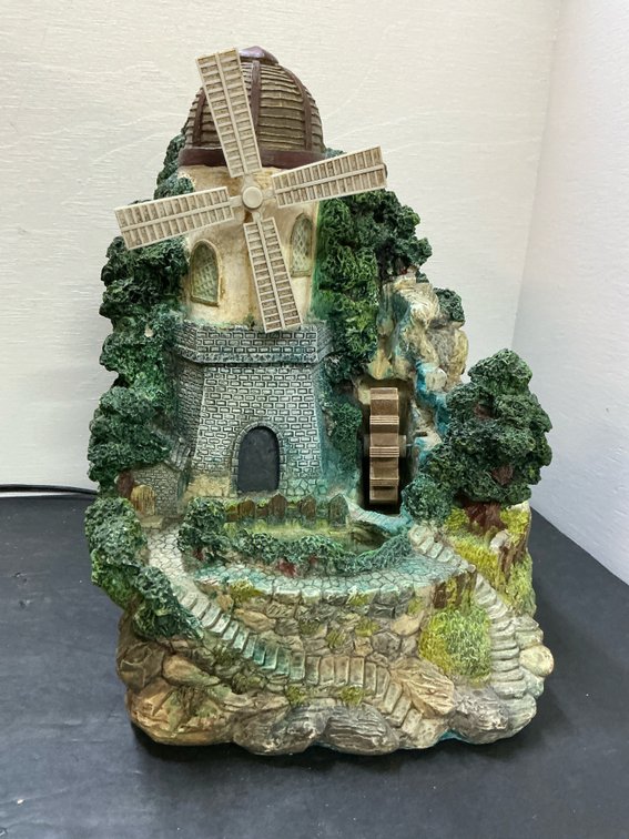 Cast resin windmill & water wheel tabletop fountain