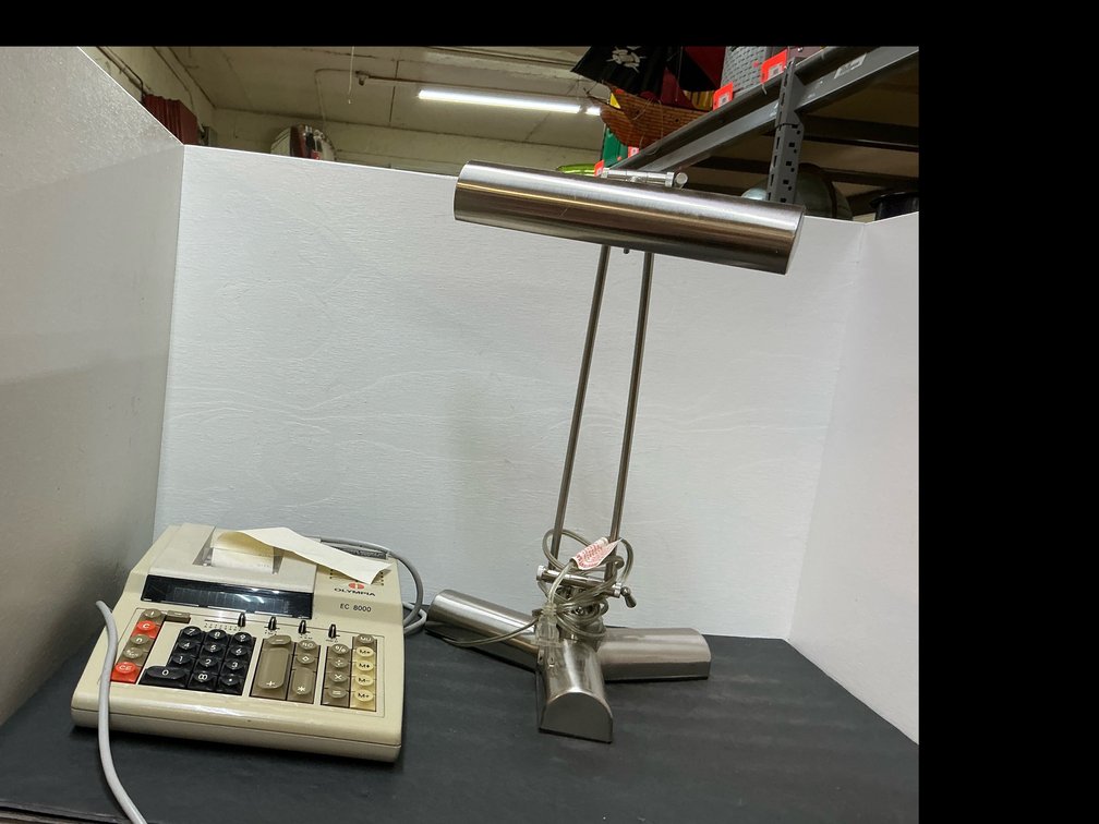 Desktop printing calculator & adjustable desk lamp