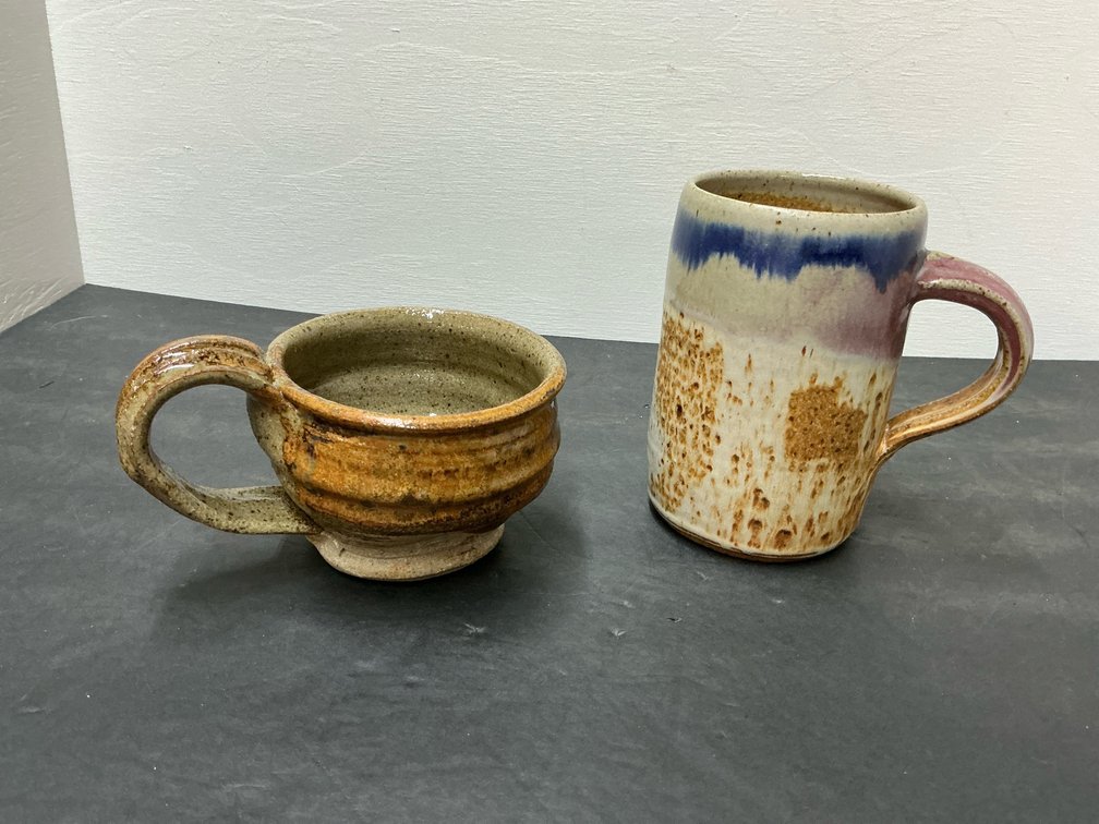 Pair of studio pottery ceramic mugs