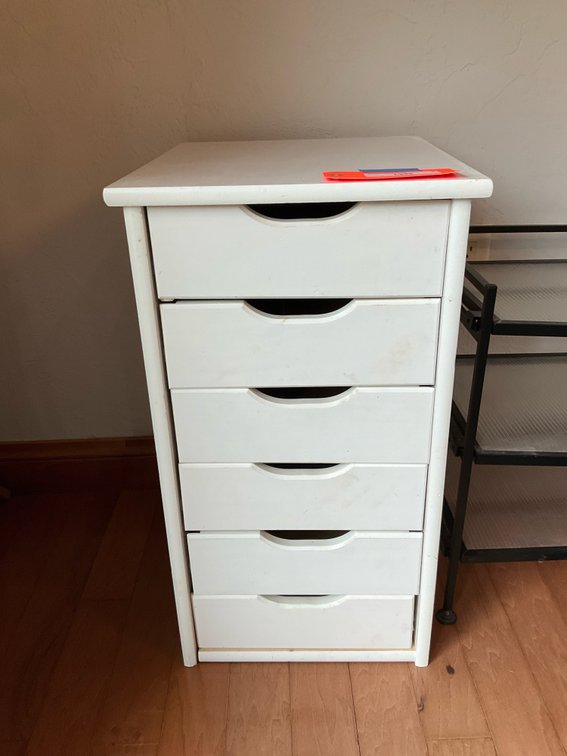 White 6-drawer storage cabinet with cutout handles - Kitchen
