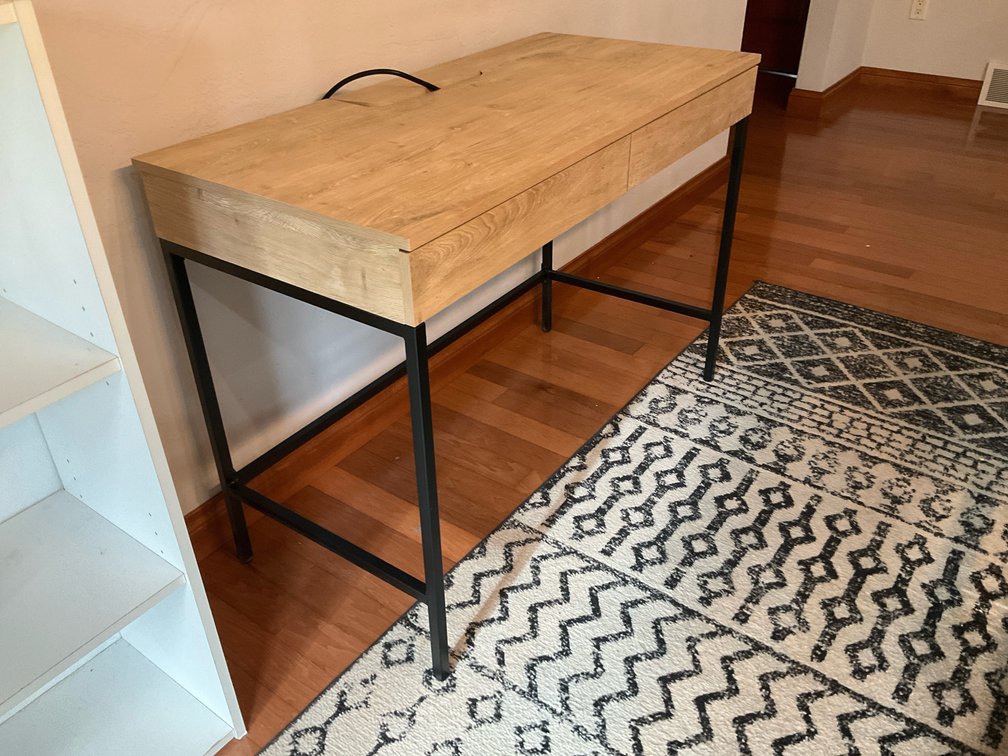 Light wood-grain 2-drawer desk with black metal frame - Kitchen