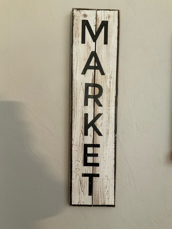 Distressed wood 'MARKET' vertical wall sign - Kitchen