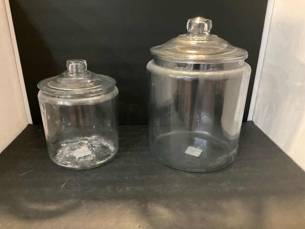Pair of clear glass canister jars with lids - Kitchen
