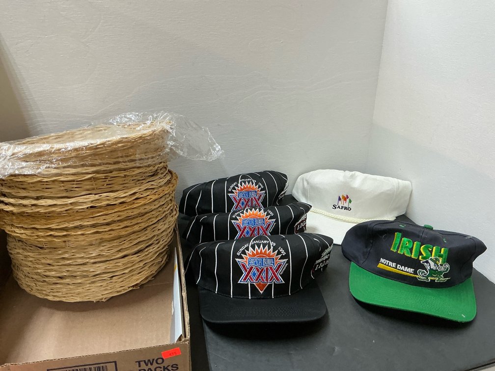 Woven wicker baskets, baseball caps & Lamplight wicks
