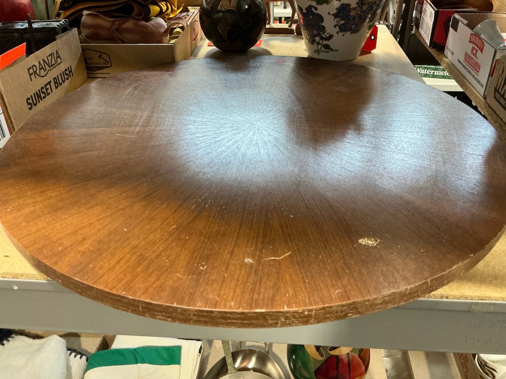 Round sunburst veneer tabletop & lazy susan turntable