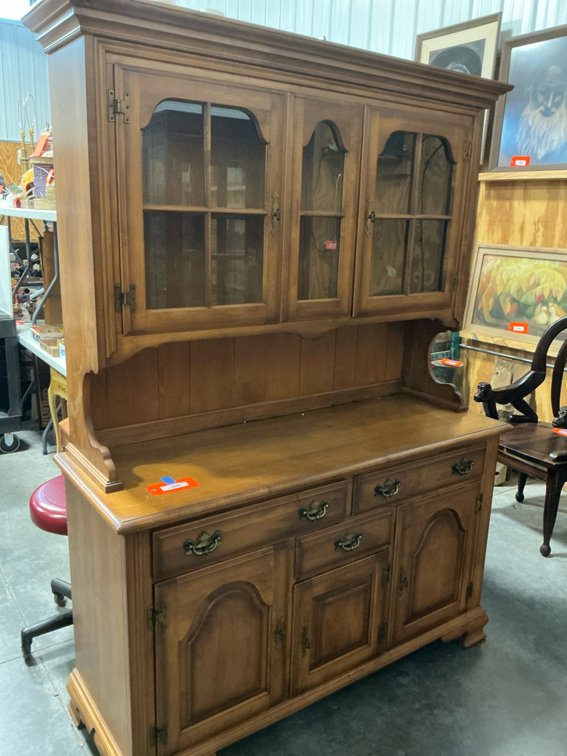 Wood two-piece china hutch and buffet cabinet
