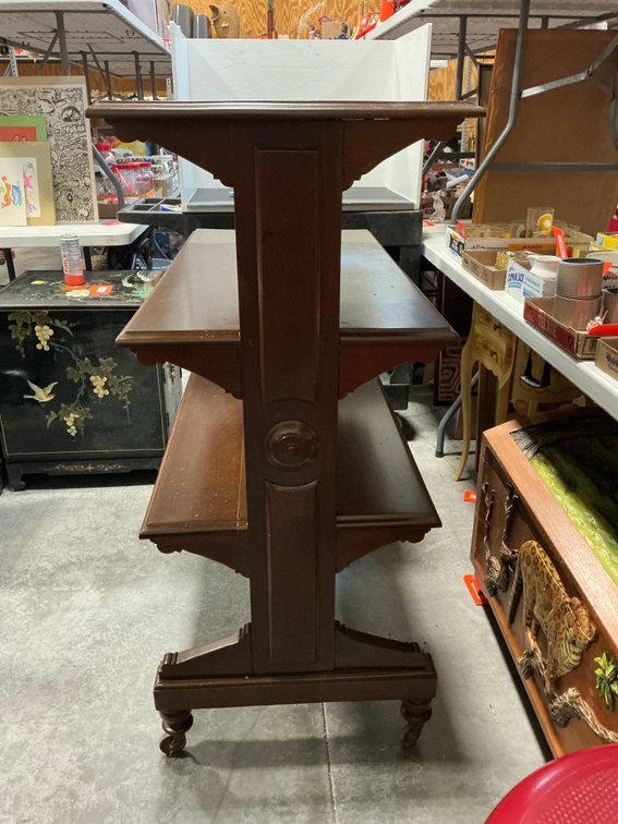 Three-tier wood rolling cart on casters