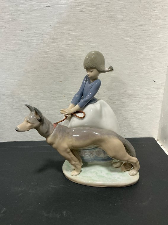 Lladró porcelain girl with dog figurine with box