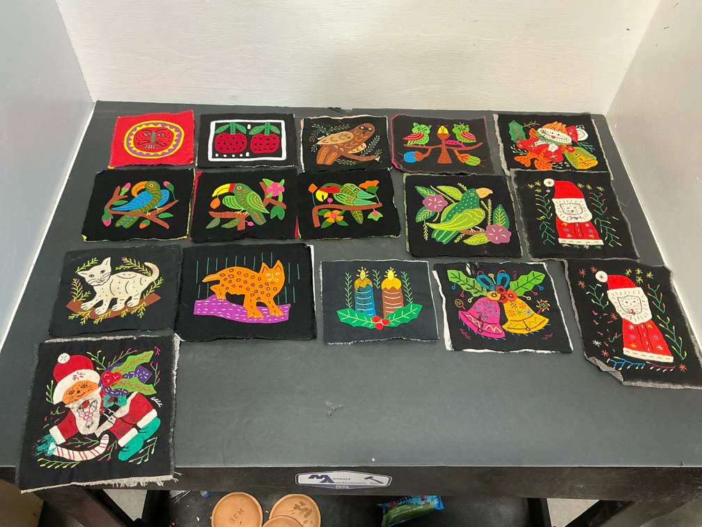 Folk art embroidered & applique fabric squares