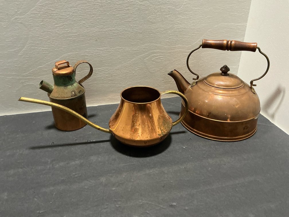 Copper vessels with tea kettle & watering can