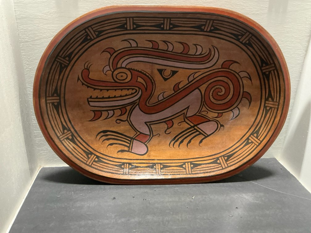 Polychrome painted Coclé style oval bowl