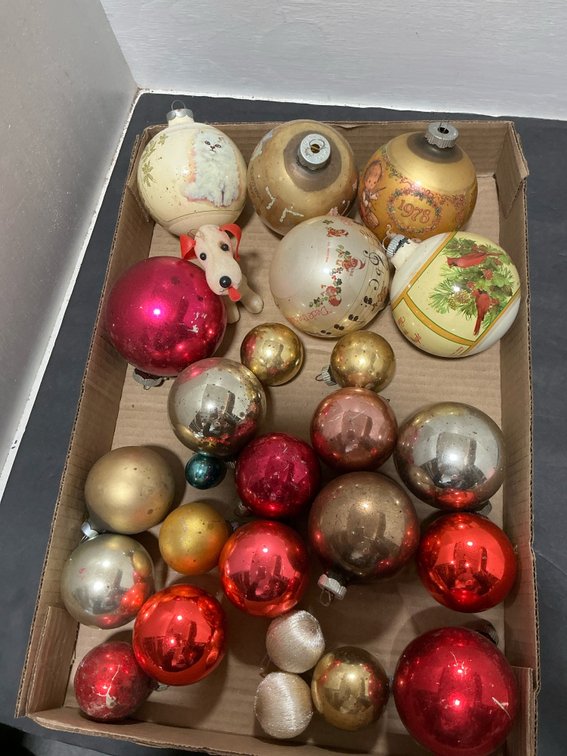 Grouping of glass Christmas tree ornaments