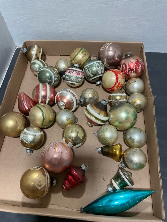 Grouping of glass Christmas tree ornaments