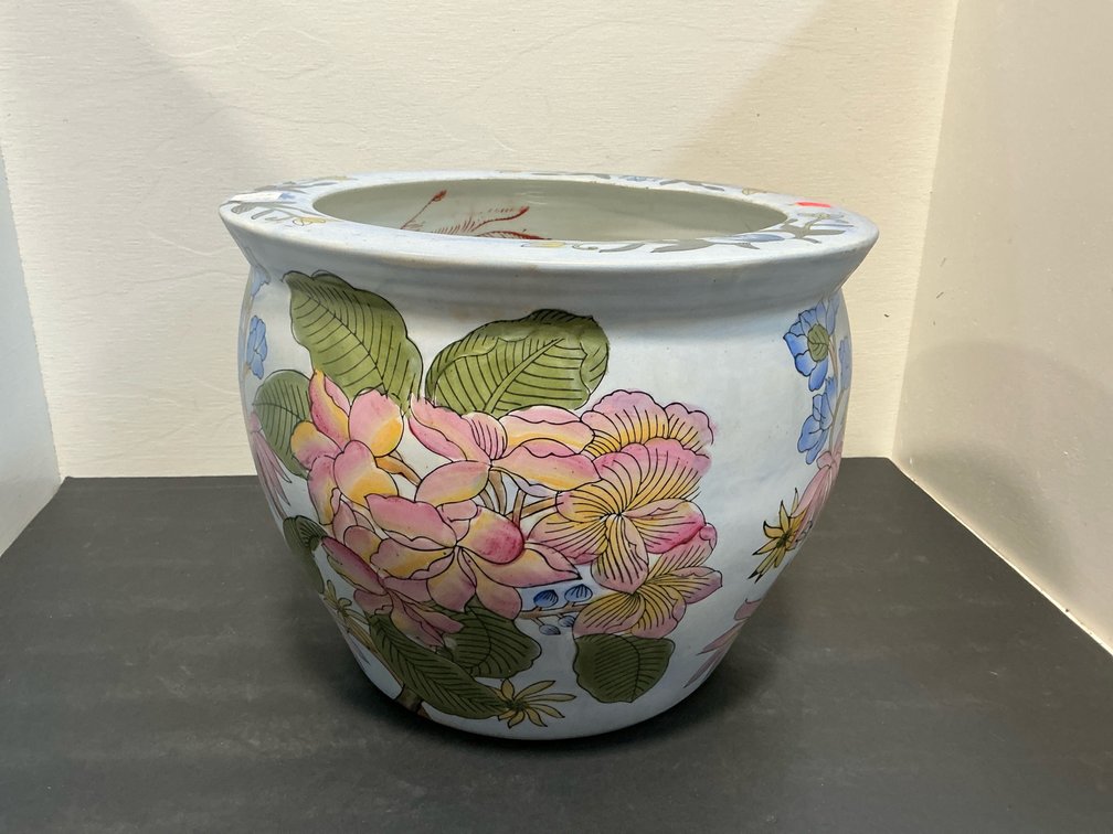 Glazed ceramic floral fish bowl planter
