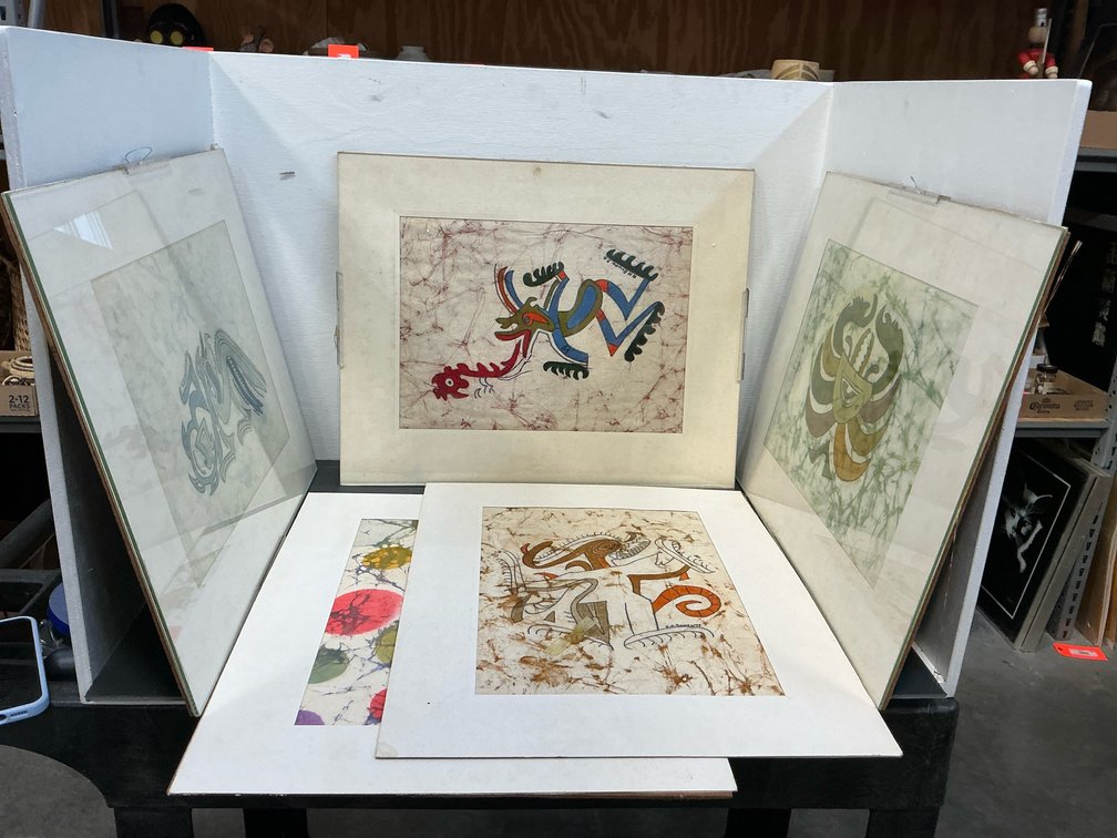 Grouping of matted wax-resist batik artworks