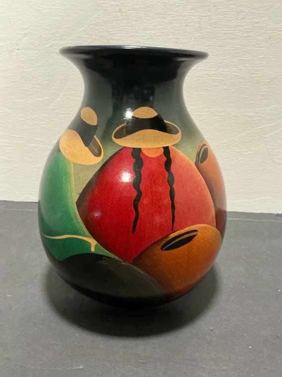 Hand-painted ceramic vase with sombrero figure