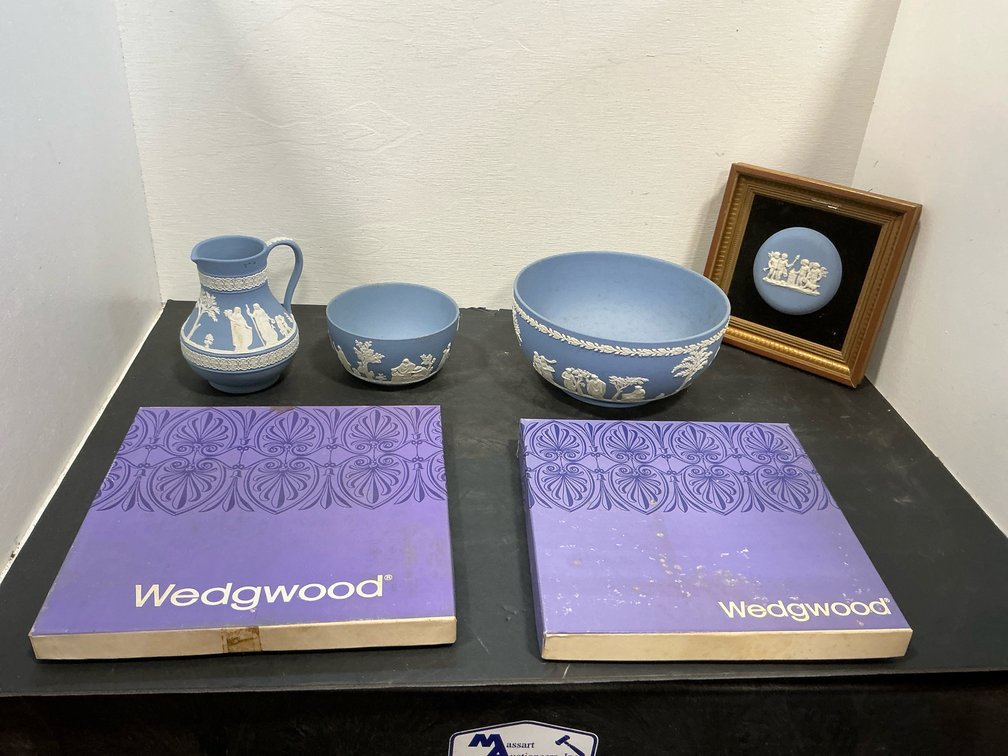 Wedgwood blue jasperware tableware & framed plaque