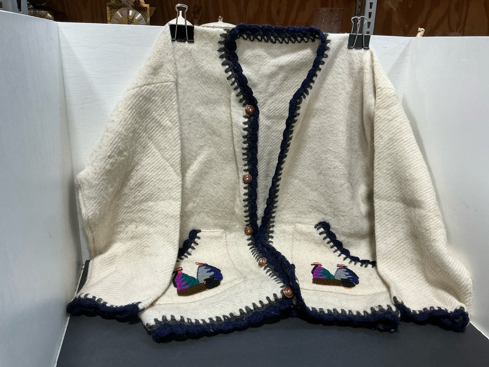 Embroidered cream button-front cardigan jacket