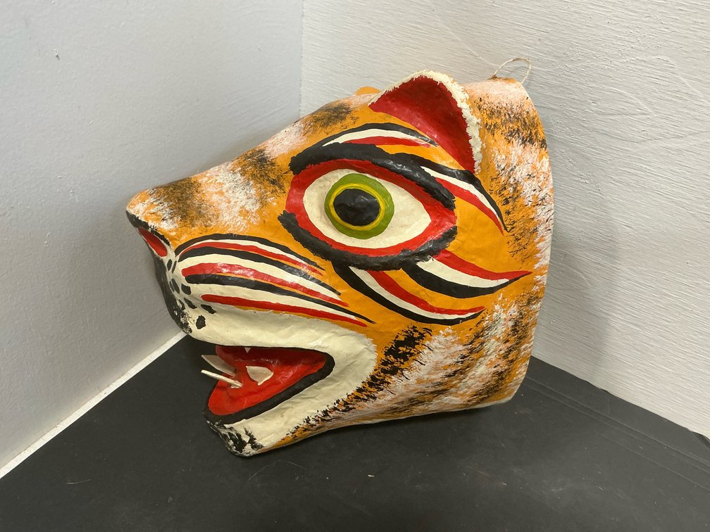 Hand-painted papier-mâché tiger mask