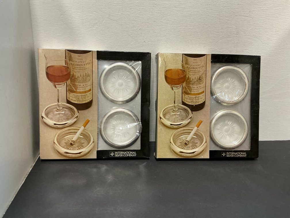 2 International Silver Company glass coaster sets