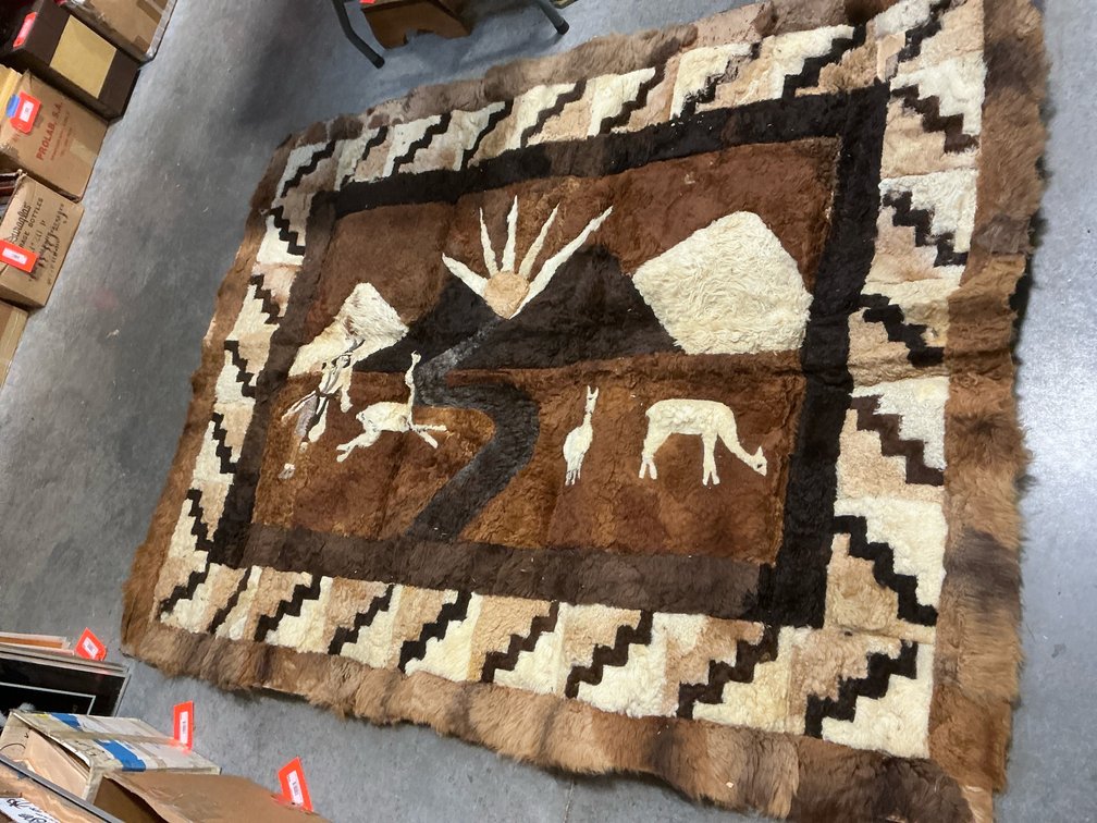 Andean pictorial fur patchwork rug 76 x 57 in
