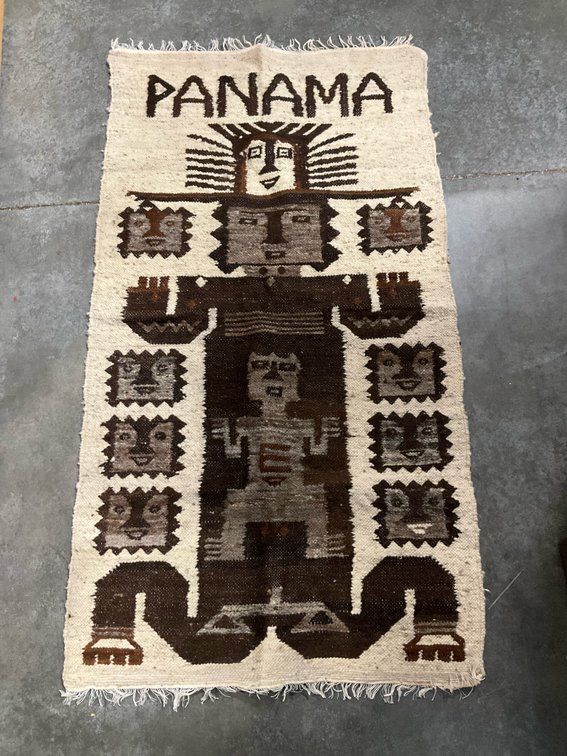 Woven textile wall hanging with 'PANAMA', 24 x 45 in