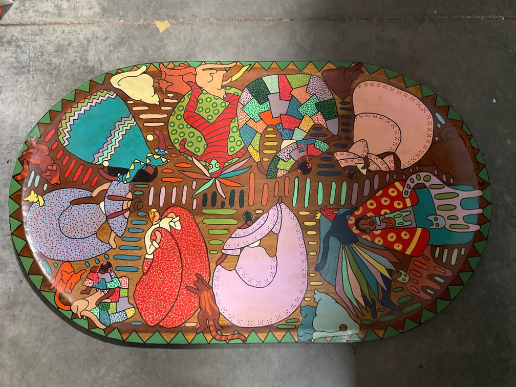 Levi hand-painted folk art oval wooden dough bowl