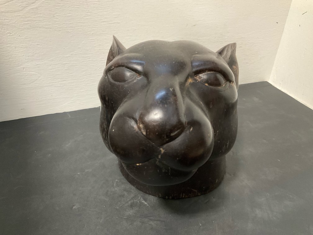 Clements carved wood panther head sculpture