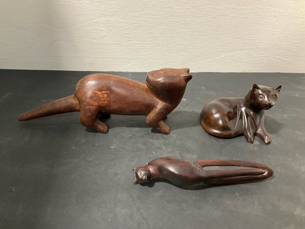 Grouping of carved wood animal figurines