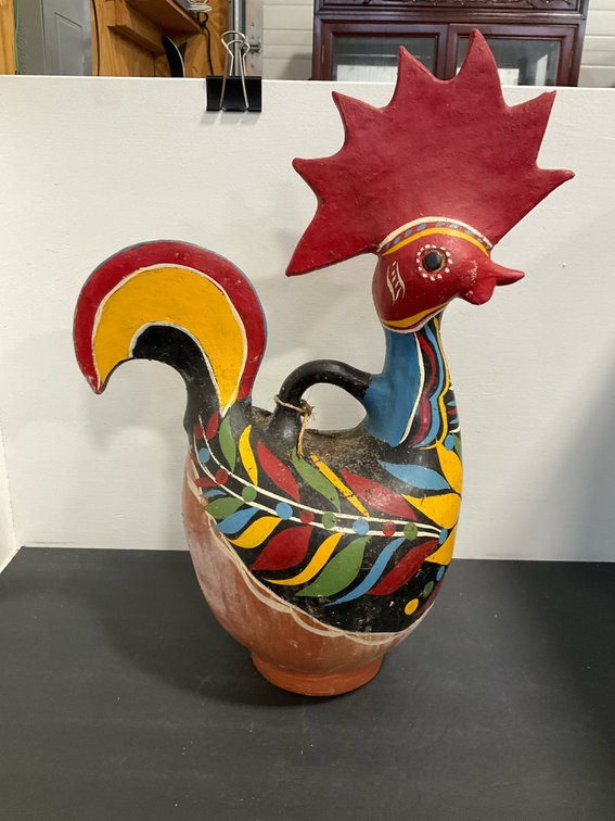 Hand-painted terracotta rooster pitcher