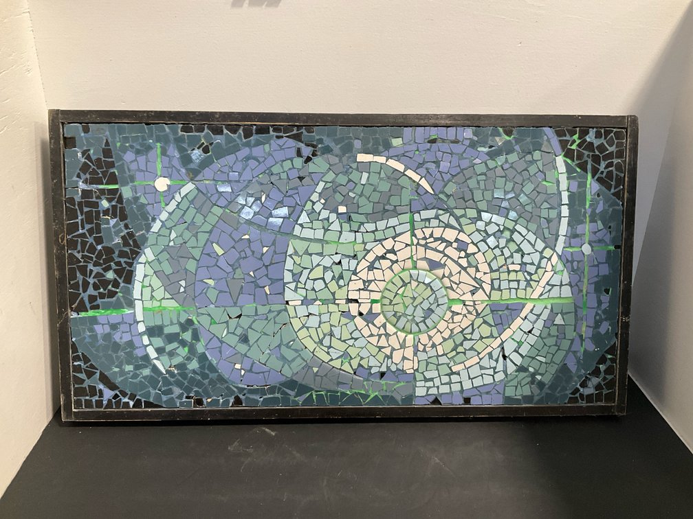 Framed abstract geometric mosaic panel