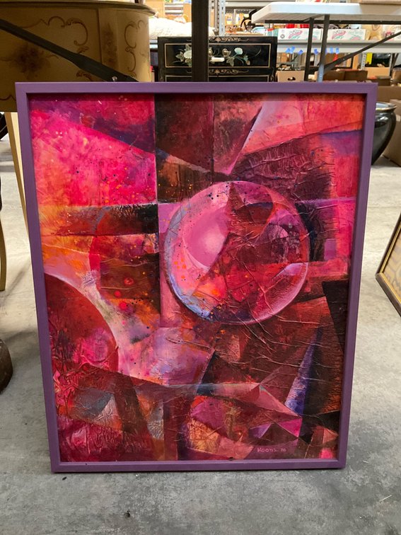 Koons framed abstract mixed media painting