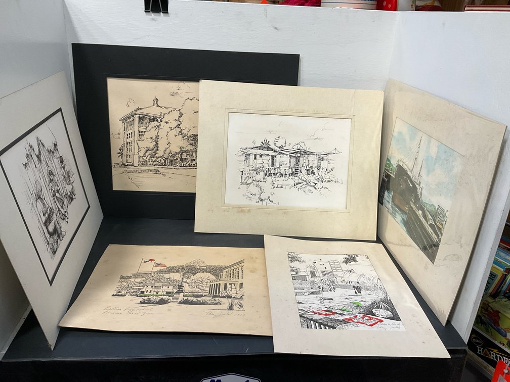 Grouping of Panama Canal Zone art prints & sketches
