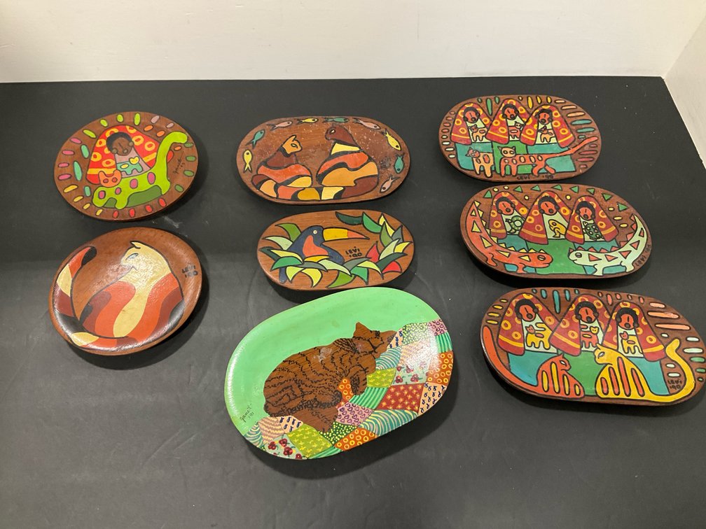 Hand-painted wooden folk art dishes & plaques
