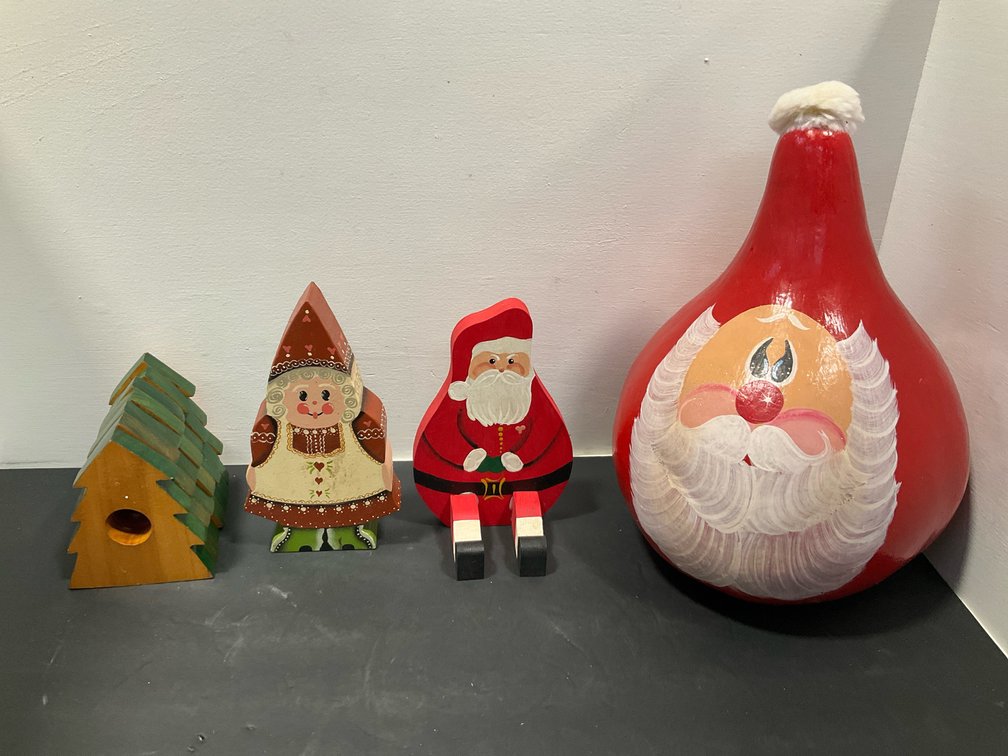 Painted  wood & gourd Christmas decorations