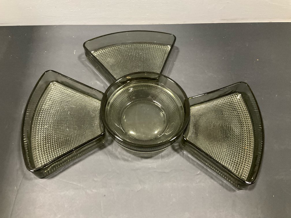 Smokey gray glass sectional serving set